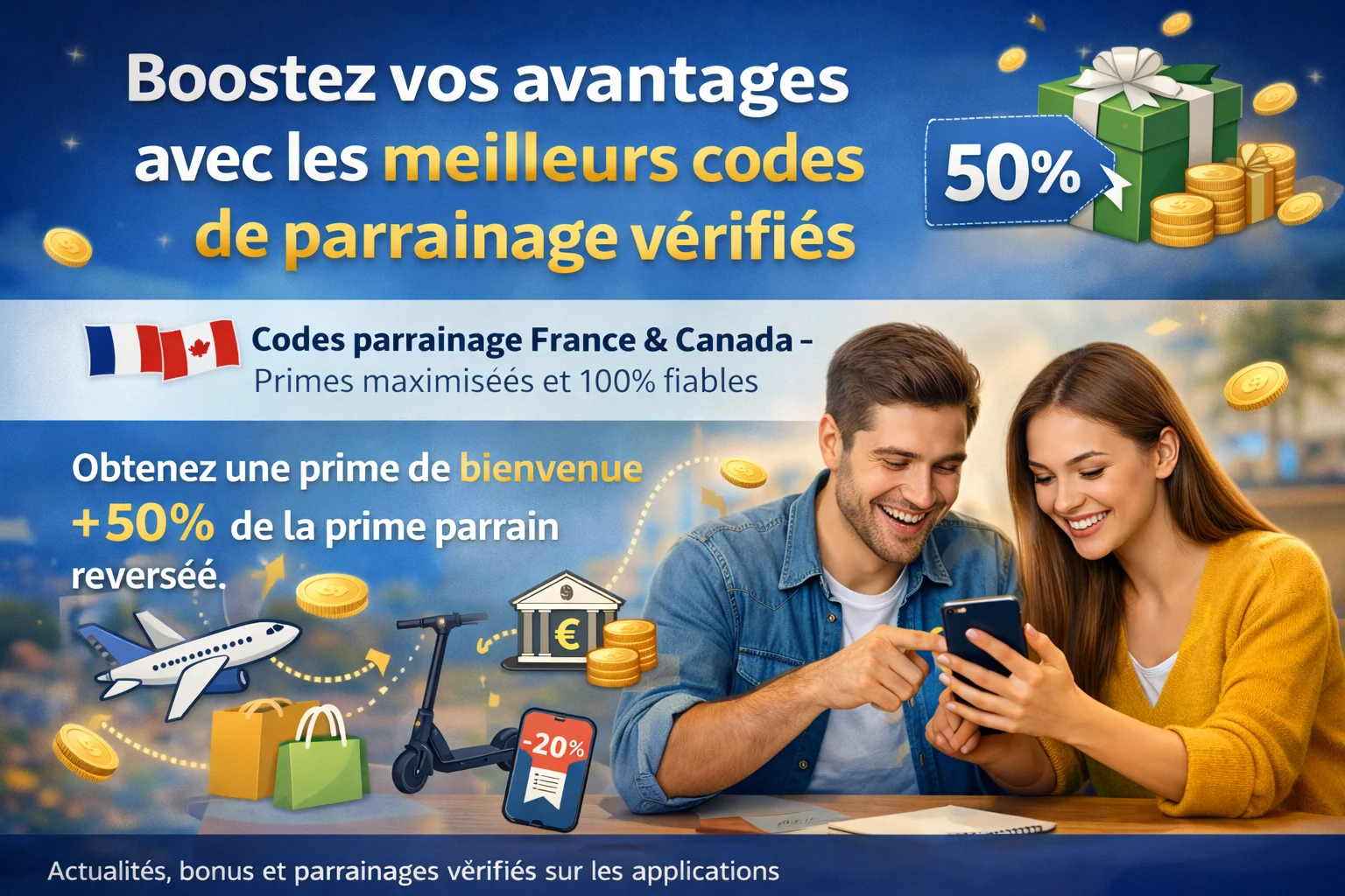 Codes parrainage vérifiés France Canada avec reversement 50%